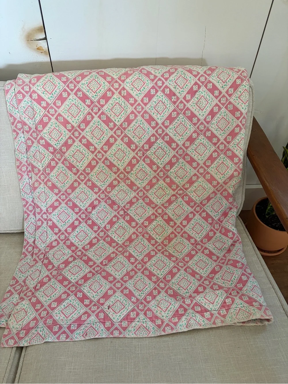 Vintage Little Girl Quilt Pink Teal Patchwork 43x32